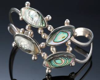 Daniela Taxco 950 Sterling Silver & Abalone Cuff Bracelet Mexican Jewelry