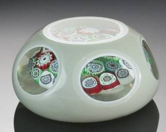 Vintage Murano Glass Galliano Ferro Millefiori Flower Faceted Paperweight Italy