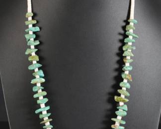 EARLY Santo Domingo Turquoise Nugget & White Heishi Bead SQUAW Necklace