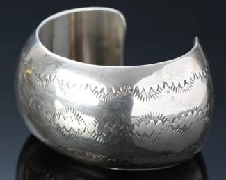 Navajo Stamped Silver Cuff Bracelet SZ: 6 Native American Jewelry