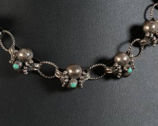 Vintage Mexican Silver & Turquoise Choker Necklace