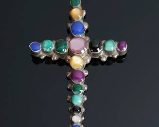 Multi Stone Silver Cross Pendant