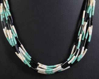 Santo Domingo Heishi Bead 8-Strand Necklace Turquoise, Jet & Shell Native American Jewelry