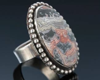 Navajo SIlver & Crazy Lace Agate Ring SZ: 7.5 Native American Jewelry