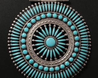 Navajo Francis M. Begay Sterling Silver & Needlepoint Turquoise Necklace Native American Jewelry