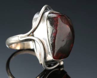 Vintage Sterling Silver & Baltic Amber RIng SZ: 6.75