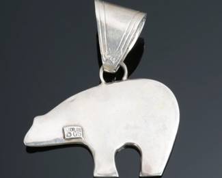 Navajo Glen Sandoval Sterling Silver Overlay Bear Pendant