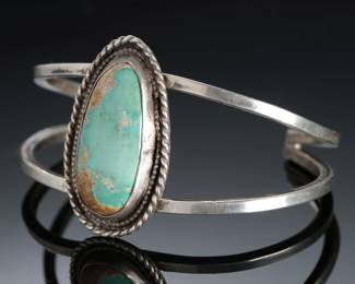 Vintage Navajo Turquoise & Silver Cuff Bracelet Native American Jewelry