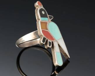 Zuni Multi Stone Inlay Bird Ring SZ: 6 Native American Jewelry