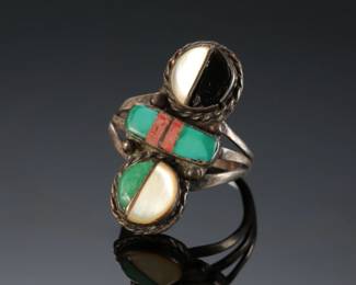 Vintage Zuni Multistone Inlay Ring Singed Sunburst Native American Jewelry