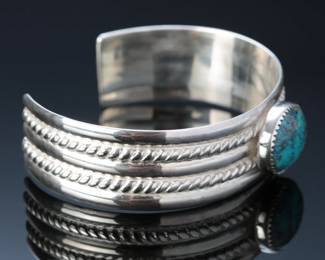 Navajo Ernest Trujillo Sterling Silver & Red Mountain Turquoise Cuff Bracelet SZ: 6.5 Native American Jewelry