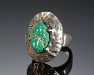 Vintage Navajo Silver & Turquoise Rustic Ring Native American Jewelry