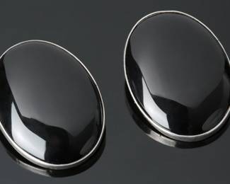 Native American Silver & Onyx Clip-On Earrings