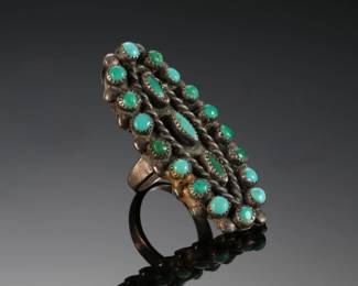 Vintage Navajo/Zuni Silver & Turquoise Ring Needlepoint & Snake Eye Native American Jewelry