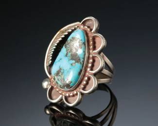 Classic Navajo Silver & Turquoise Ring Native American Jewelry