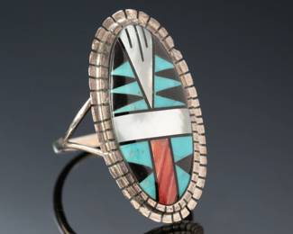 Zuni Multi Stone Inlay Ring SZ: 8 Native American Jewelry