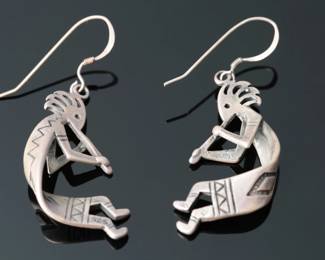 Navajo Sterling Silver Kokopelli Dangle Earrings Native American Jewelry