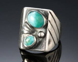 Vintage Navajo Silver & Turquoise Ring SZ: 8.5 Native American Jewelry