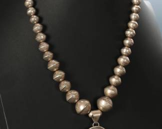 Vintage Navajo Silver Pearls & Black Onyx Necklace Native American Jewelry