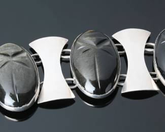 Vintage Mexican Sterling Silver Dichroic Glass Aztec Face Bracelet Mexico