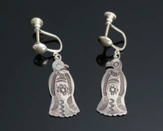 Native American Hand Stamped Bird Clip-On Earrings