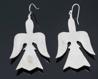 Zuni Sterling Silver Chip Inlay Turquoise & Coral Thunderbird Earrings Hook