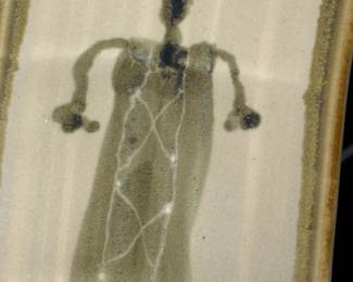 Studio Art Pottery Rectangular Dish Primitive Figure