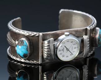Navajo Silver & Bisbee Turquoise Watch Cuff. SZ: 6 Native American Jewelry
