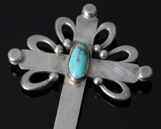 Vintage Silver & Turquoise Cross Pendant