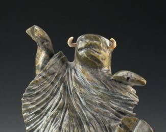 Pitseolak Qimirpik Inuit Carved Dancing Muskox Sculpture Serpentine Stone Figure Signed