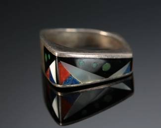 Amazing Native American Sterling Silver Multistone Inlay Modern Ring