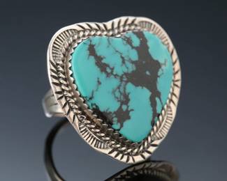 Navajo Sterling Silver & Heart Shaped Turquoise Ring SZ: 6 Native American Jewelry