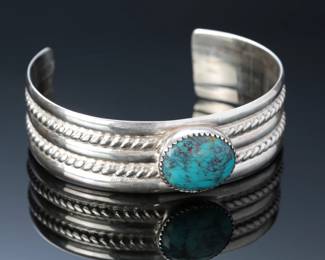 Navajo Ernest Trujillo Sterling Silver & Red Mountain Turquoise Cuff Bracelet SZ: 6.5 Native American Jewelry