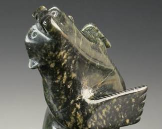 Mosesie Pootoogook Inuit Carved Dancing Bear Sculpture Serpentine Stone Figure Signed Moe Mosesee