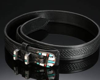 Zuni Celestine & Elizabeth Cooche Multi-Stone Inlay Ranger Set Belt & Buckle Native American