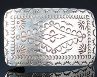 Navajo Darlene C. Thomas Sterling Silver Hand Stamped Belt buckler Native American