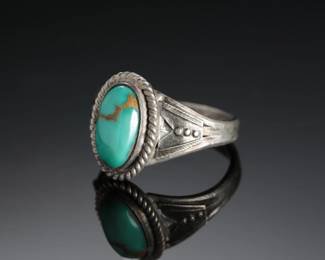 Vintage Navajo Turquoise & Silver Ring Native American Jewelry N