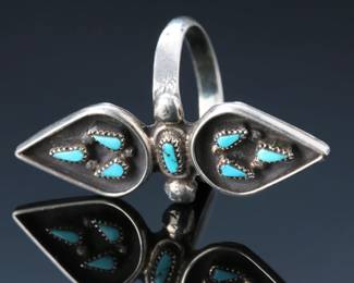 Navajo Silver Sleeping Beauty Petit Point Turquoise Ring SZ: 5.5 Native American Jewelry