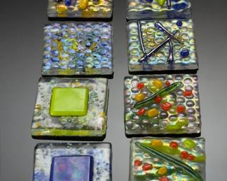 Lot of 8 2x2” Studio Art Fused Glass Tiles/Panels