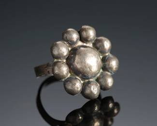 Vintage Mexican Silver Puffy Flower Ring