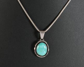 Navajo Wilson Dawes Sterling Silver & Turquoise Pendant Necklace Native American Jewelry