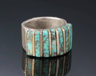 Silver & Turquoise Inlay Modern Ring SZ: 6.5