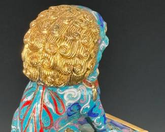 Vintage Chinese Enameled Brass Foo Dog Statue Sculpture