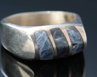 Vintage Mexico Sterling Silver Inlay Ring SZ: 11.5