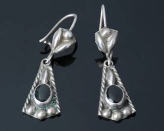 Vintage Mexican Sterling Silver & Onyx Earrings Mexico