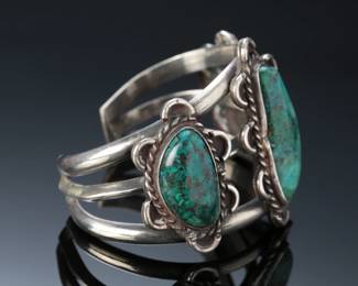 Vintage Navajo Silver & 3-Stone Lone Mountain Turquoise Cuff Bracelet SZ: 6.25 Native American Jewelry