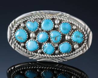 Navajo Large Sterling & Sleeping Beauty Cluster Turquoise Ring SZ: 9.5 Native American Jewelry