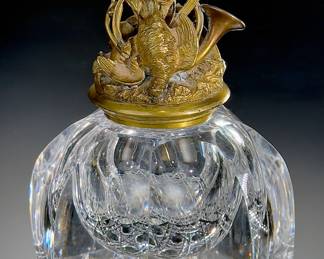 Antique Victorian Bronze Figural & Cut Crystal Inkwell