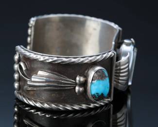 Navajo Silver & Bisbee Turquoise Watch Cuff. SZ: 6 Native American Jewelry