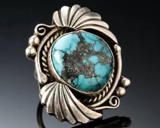 Navajo Patrick Taylor Silver & Blue Moon Turquoise Ring SZ: 5.25 Native American Jewelry